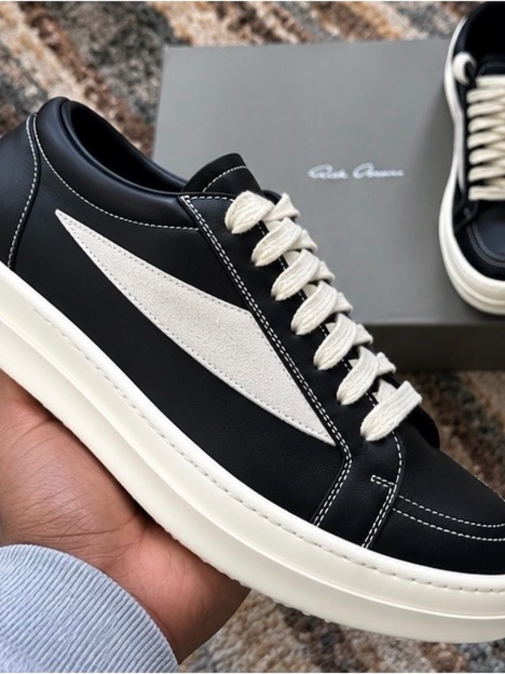Black Low-Top Sneakers with Cream Accent Stripe